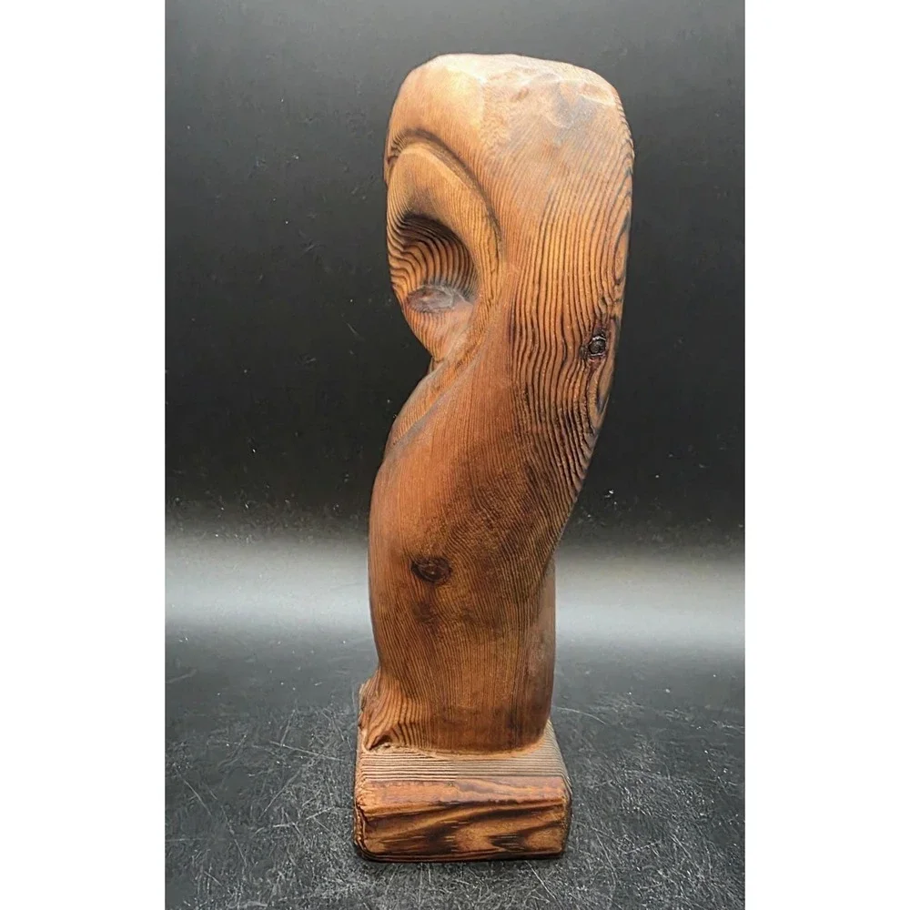 Vintage MCM Owl Authentic WITCO Wood Carved Brutalist Tiki Sculpture Spain 9.75